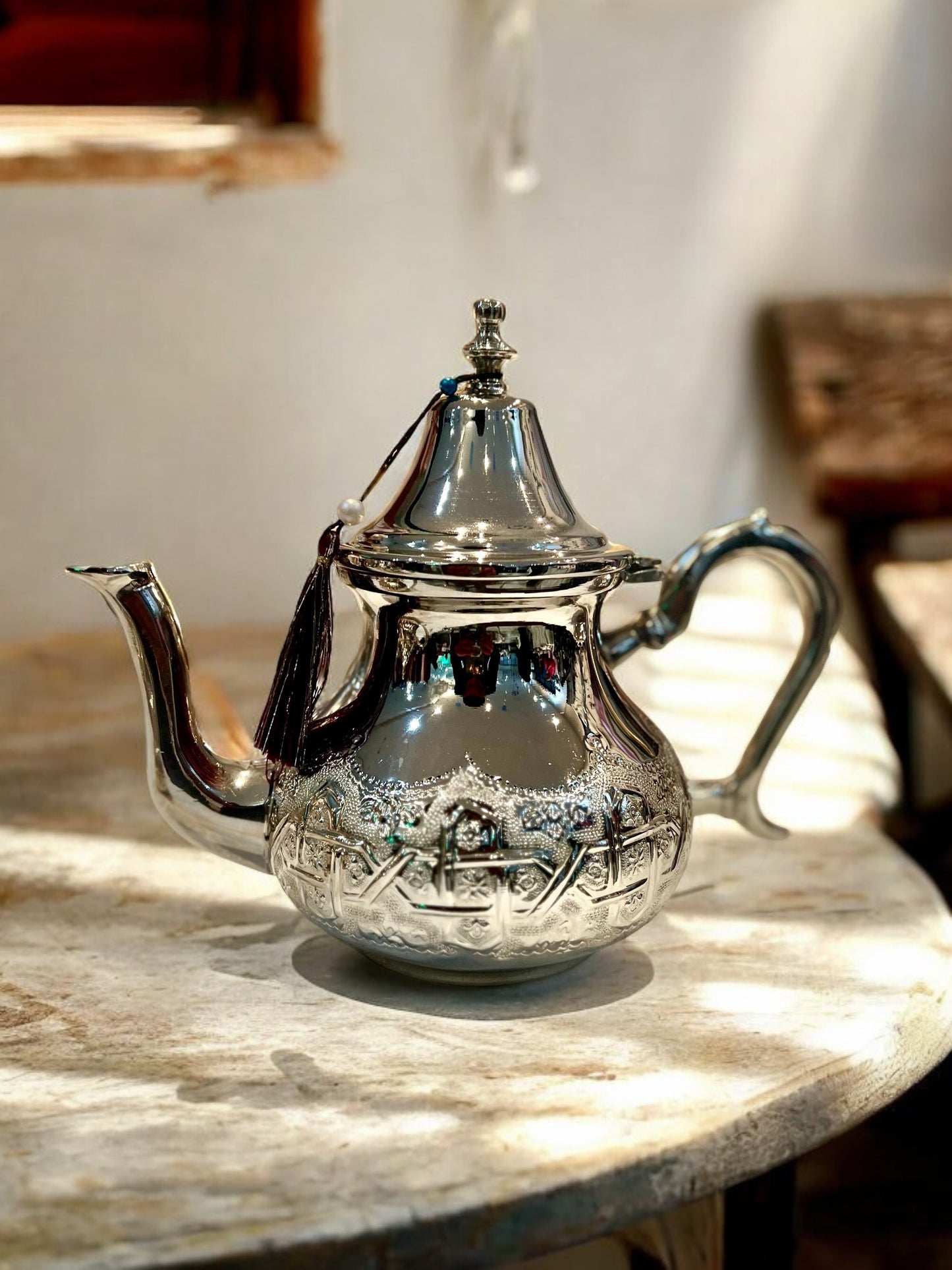 Traditional Moroccan Silver Teapot with Engraved Details
