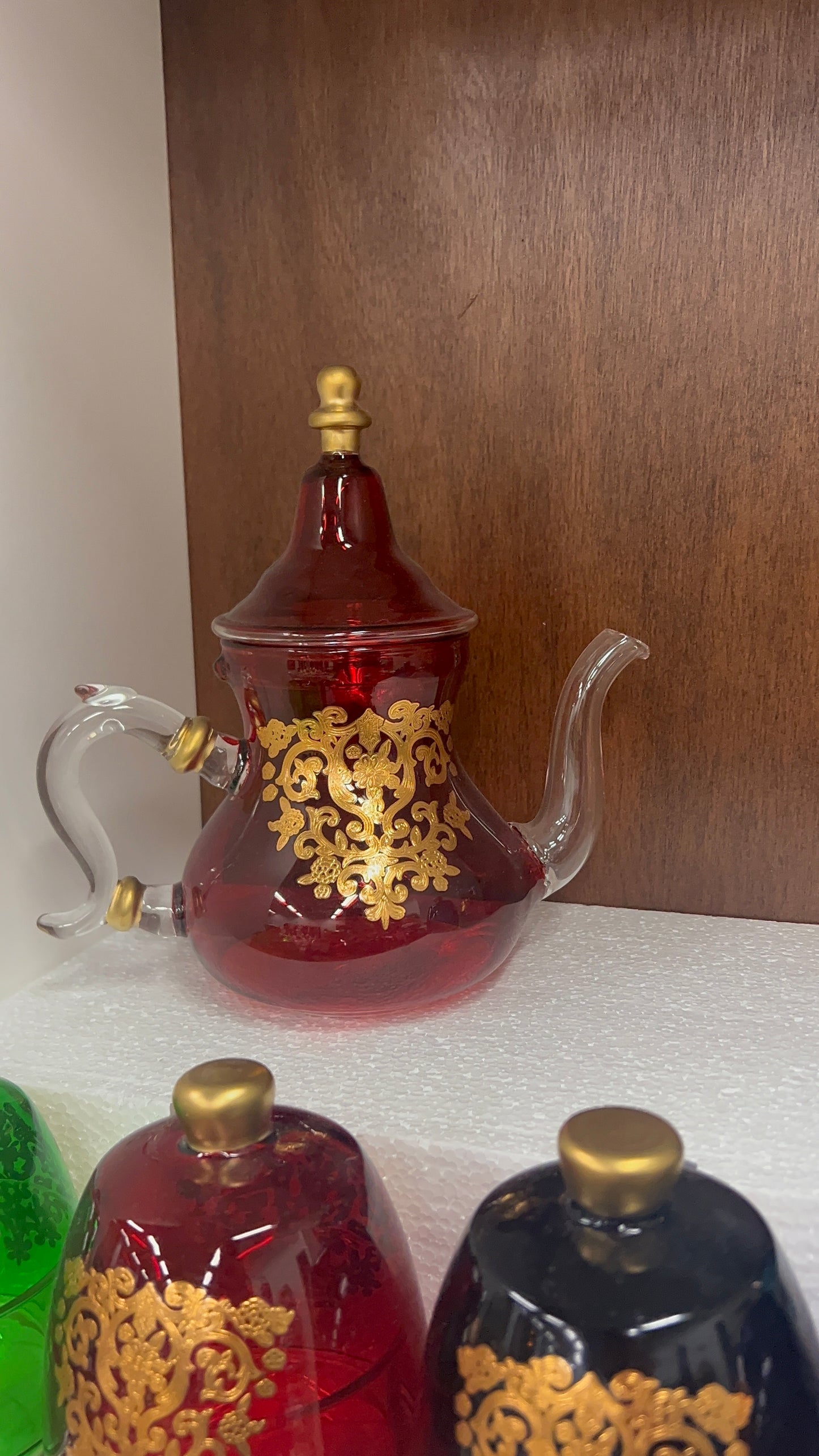 Elegant Glass Teapot with Golden Floral Design
