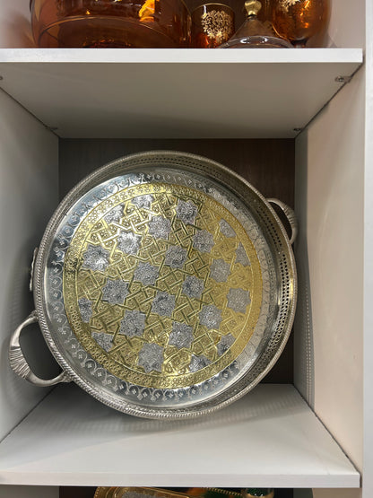 Moroccan Artisan Tray – Silver with Gold