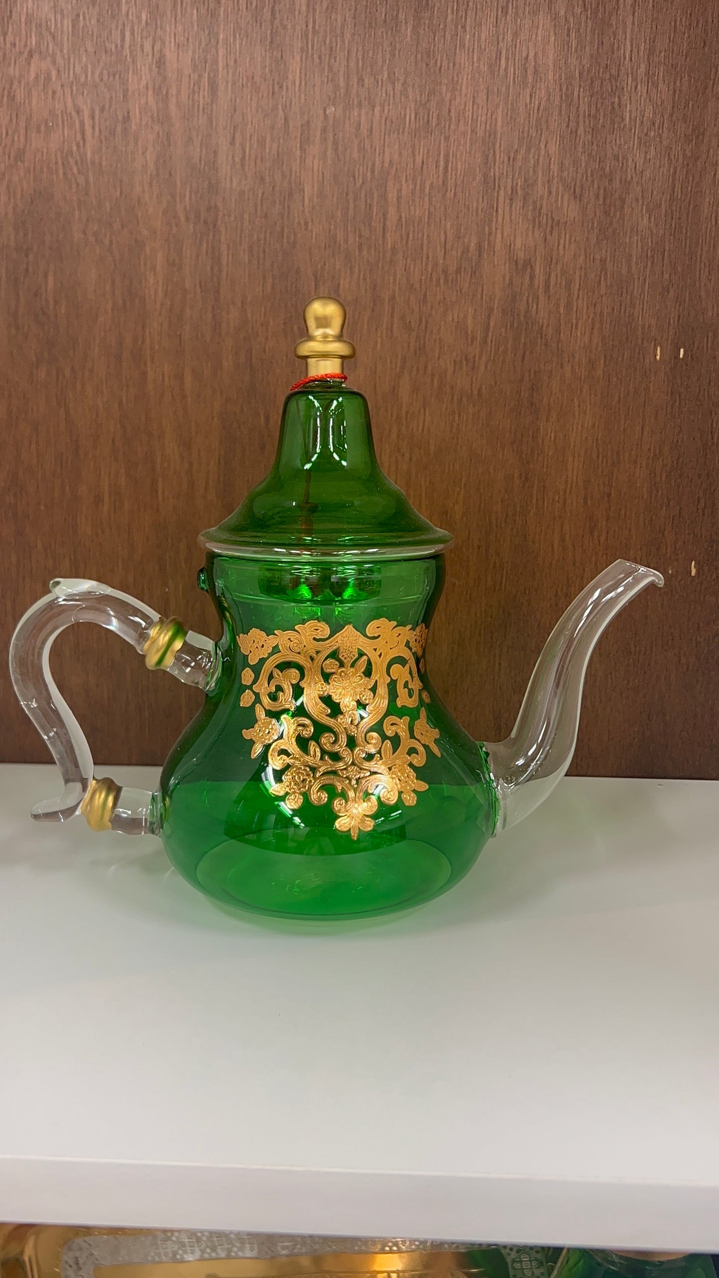 Elegant Glass Teapot with Golden Floral Design
