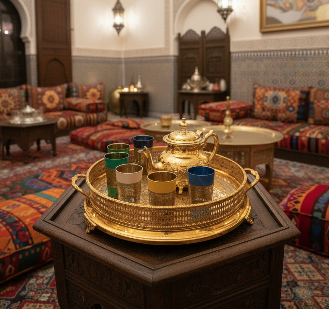 Moroccan Artisan Tray – Gold with Silver (Cartier Style)