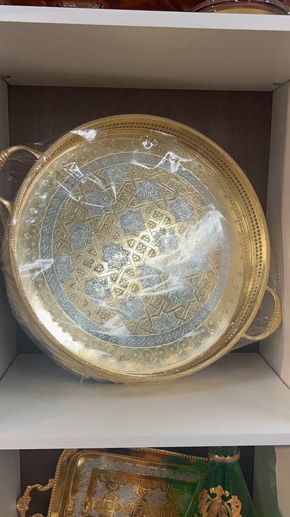 Moroccan Artisan Tray – Gold with Silver (Cartier Style)