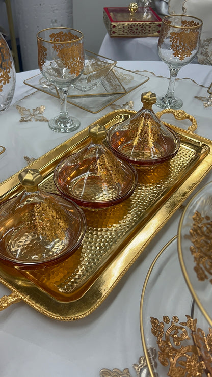 Mini tajine en verre – 15 cm avec motif marocain doré