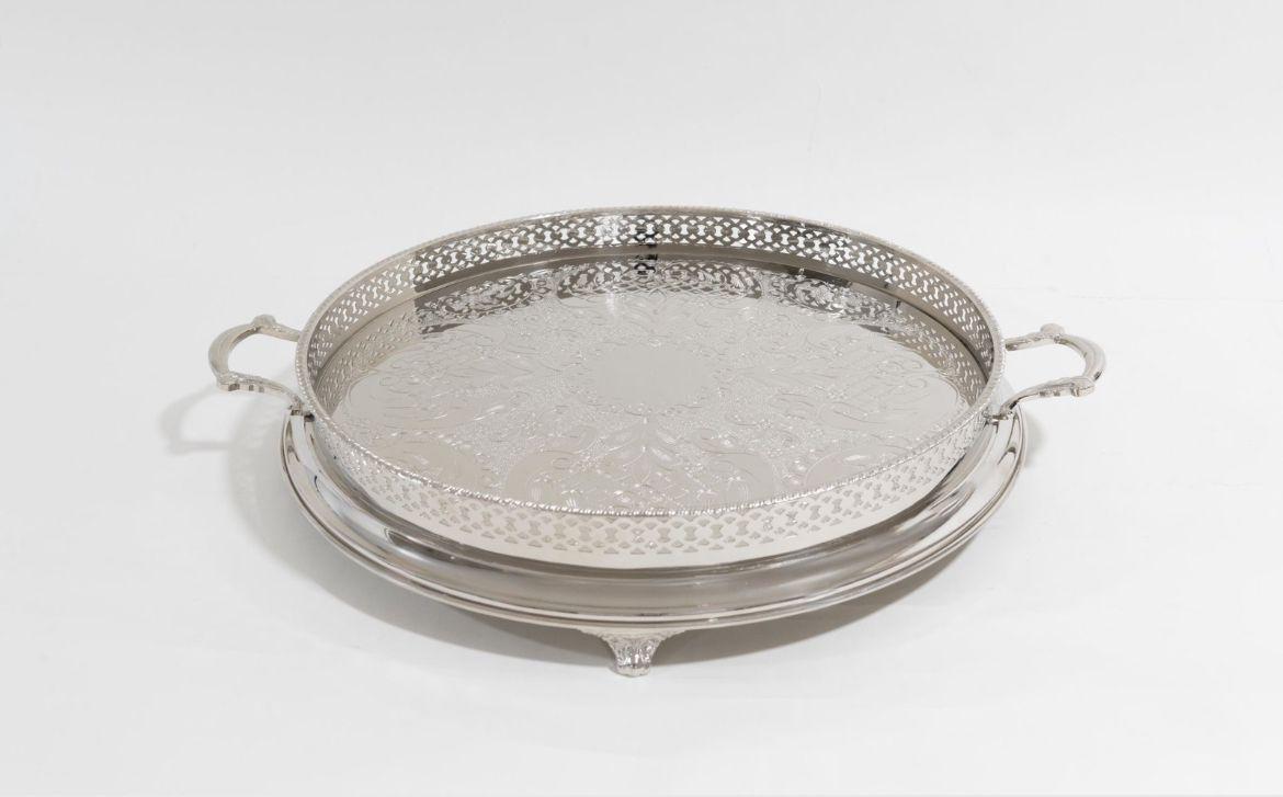 Round Decorative Metal Tray with Handles