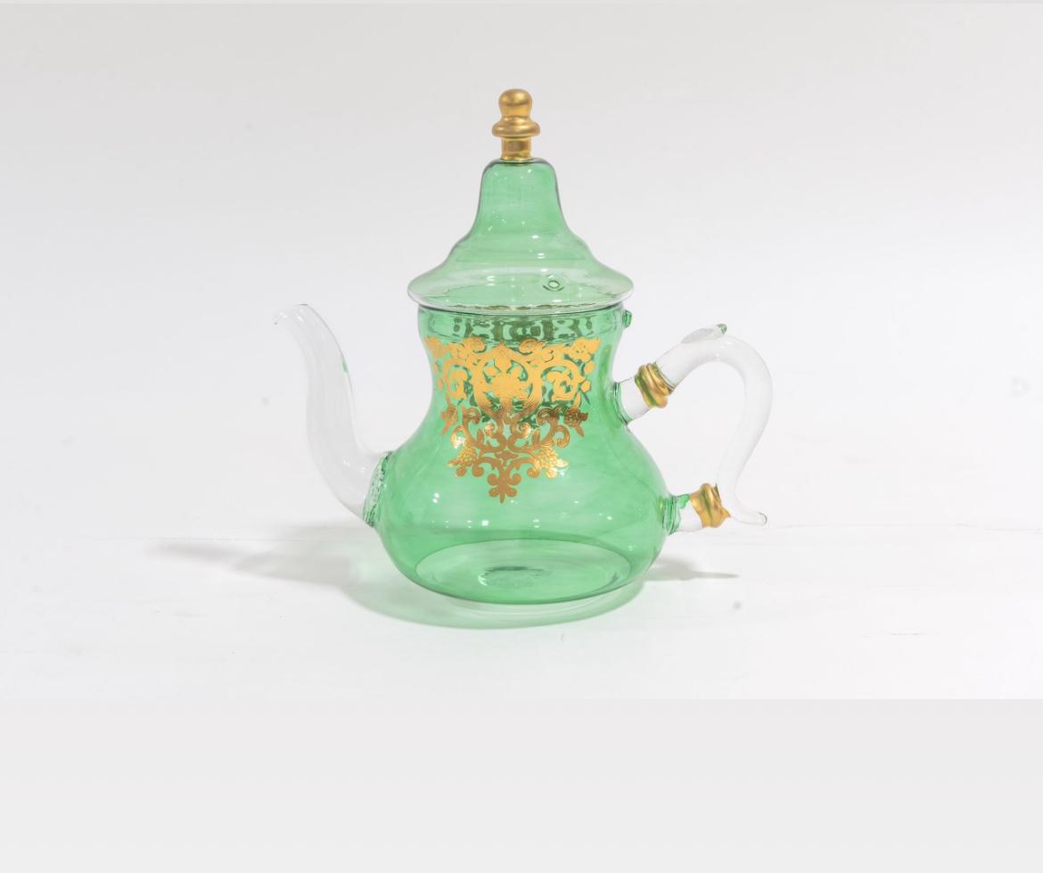 Elegant Glass Teapot with Golden Floral Design