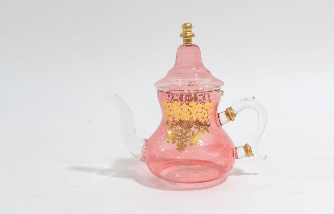 Elegant Glass Teapot with Golden Floral Design