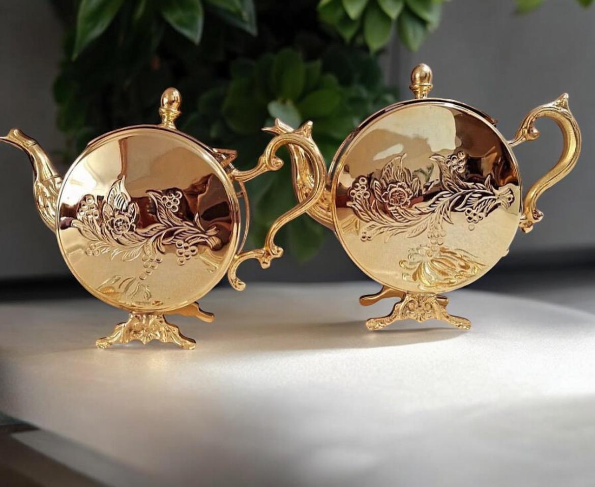 Luxury Gold-Plated Tea Set with Ornate Floral Detailing