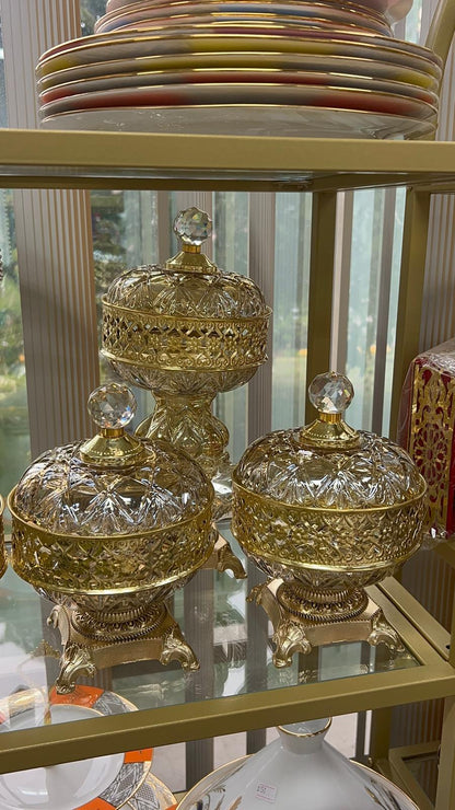 Ensemble brûleur d'encens de luxe en cristal et or – Élégance orientale artisanale